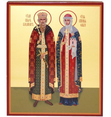 Иконы Владимир и Ольга равноапостольные князья икона на дереве, ручная работа (12,7 х 15,8 см)