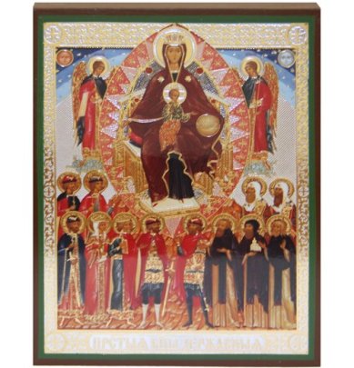 Иконы Державная с предстоящими икона Божией Матери на дереве (9 х 12 см)