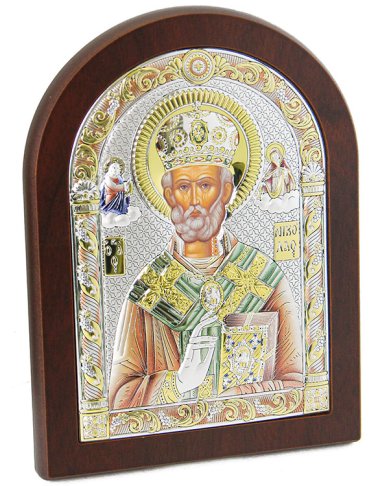 Иконы Николай Чудотворец икона в серебряном окладе, ручная работа (15 х 20 см)