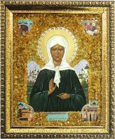 Иконы Матрона Московская икона с янтарной крошкой 14 х 16 см