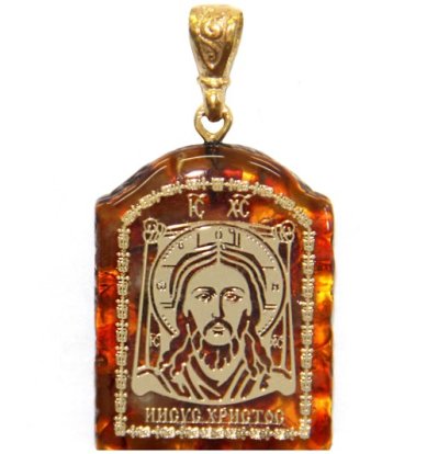 Иконы Медальон-образок из янтаря «Спас Нерукотворный» (2,3 х 3 см)