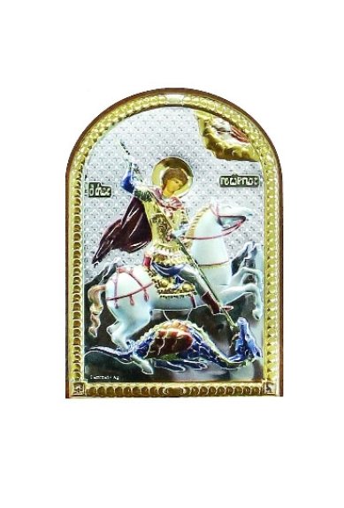Иконы Георгий Победоносец икона в серебряном окладе, ручная работа (6 х 8,5 см)