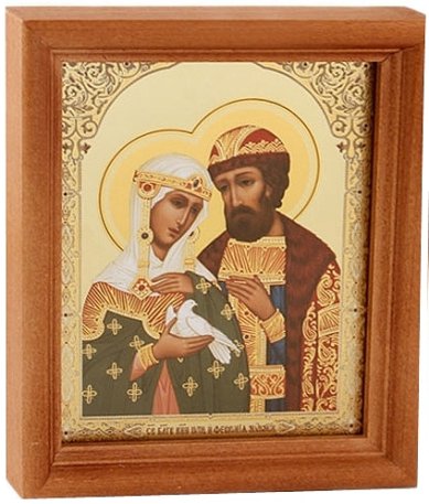 Иконы Петр и Феврония Муромские икона под стеклом (13 х 16 см, Софрино)