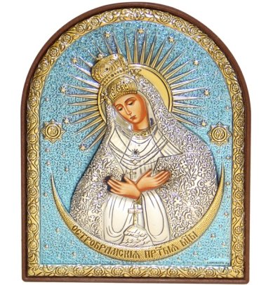 Иконы Остробрамская икона Божией Матери  в серебряном окладе, ручная работа (12 х 15,5 см)