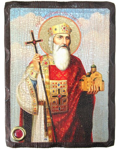 Иконы Владимир князь икона на доске под старину с мощевиком (18 х 24 см)