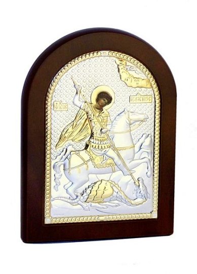 Иконы Георгий Победоносец икона в серебряном окладе, ручная работа (12 х 16 см)