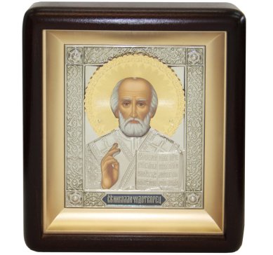 Иконы Николай Чудотворец икона в киоте (17,5 х 19,5 см, Софрино)