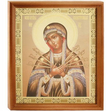 Иконы Семистрельная икона Божией Матери под стеклом (20 х 24 см, Софрино)