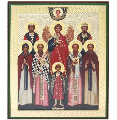 Иконы Собор святых Михаилов икона литография на дереве (17,5 х 21 см)