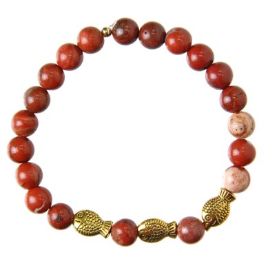 Утварь и подарки Браслет из камня яшма с рыбками 20 звеньев