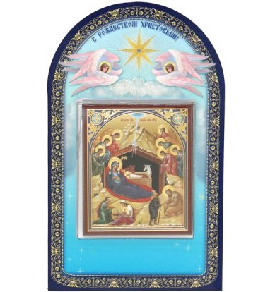 Иконы Рождество Христово икона на дереве (6 х 7,5 см)
