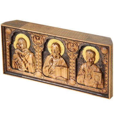 Иконы Триптих из дерева, ручная работа (9 х 20,5 х 3 см)