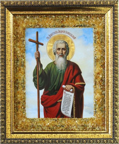 Иконы Андрей Первозванный икона с янтарной крошкой, 14 х 16 см