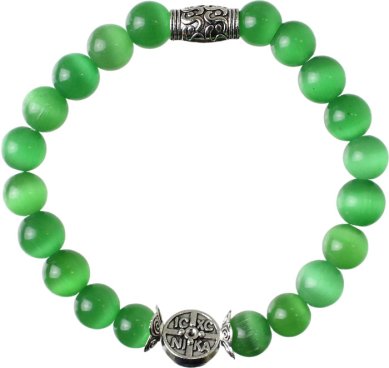 Утварь и подарки Браслет 20 звеньев из камня кошачий глаз с крестом (d = 8 мм)