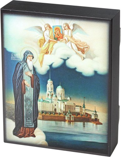 Иконы Нил Столобенский, икона объемная печать, лак, 13 х 16 см