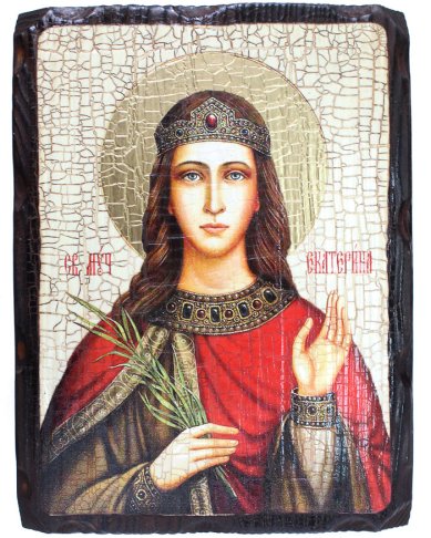 Иконы Екатерина великомученица, икона на доске под старину 18 х 24 см