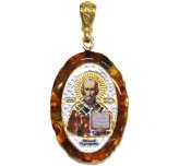 Утварь и подарки Медальон-образок из янтаря «Николай Чудотворец» (2,3 х 3 см)