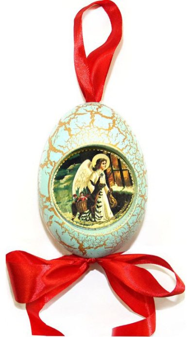 Утварь и подарки Рождественская подвеска яйцо «С Рождеством Христовым!» (ангел, бирюзовое)