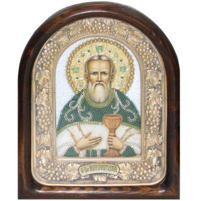 Иконы Иоанн Кронштадтский, икона из бисера (18,5 х 23 см)