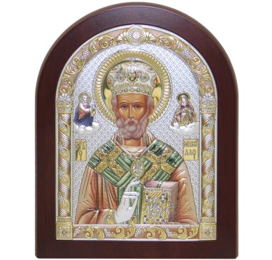 Иконы Николай Чудотворец икона в серебряном окладе, ручная работа (18 х 23 см)