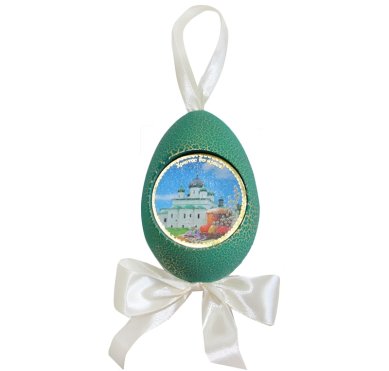 Утварь и подарки Пасхальная подвеска яйцо «Христос Воскресе!» (храм с зелеными куполами)