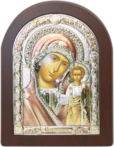 Иконы Казанская икона Божией Матери  в серебряном окладе, ручная работа (12 х 16 см)