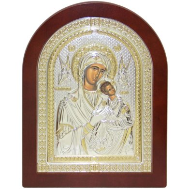 Иконы Страстная икона Божией Матери в серебряном окладе, ручная работа (17,5 х 22,5 см)