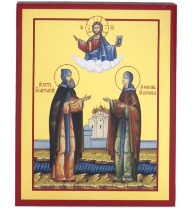 Иконы Петр и Феврония икона на дереве, ручная работа (12,7 х 15,8 см)