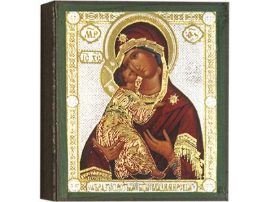Иконы Владимирская икона Божией Матери литография на дереве (6 х 7 см)
