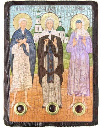Иконы Пелагея, Параскева, Мария, блаженные жены Дивеевские икона на дереве под старину (18 х 24 см)