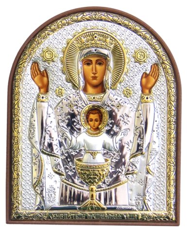 Иконы Неупиваемая чаша икона Божией Матери в серебряном окладе на пластике (8,5 х 10,5 см)