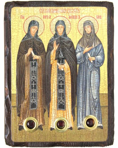 Иконы Александра, Елена, Марфа, преподобные жены Дивеевские икона на дереве под старину (18 х 24 см)