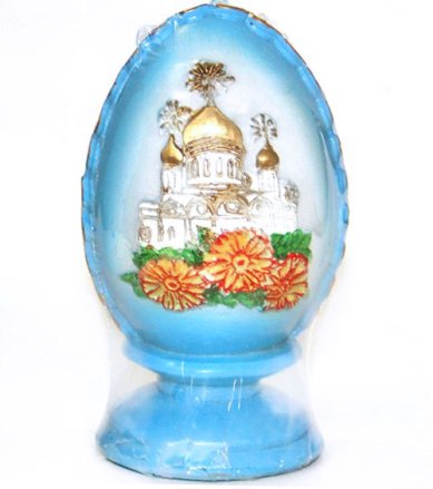 Утварь и подарки Свеча декоративная «Пасхальное яйцо с храмом» (голубое)