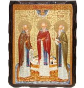 Иконы Соловецкие чудотворцы Зосима, Савватий, Герман икона на дереве под старину (18 х 24 см)
