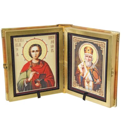 Иконы Складень двойной 13 х 17 см (Николай Чудотворец, Пантелеимон Целитель)