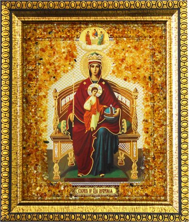 Иконы Державная икона Божией Матери с янтарной крошкой, 14 х 16 см