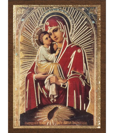Иконы Почаевская икона Божией Матери на МДФ (4 х 6 см)