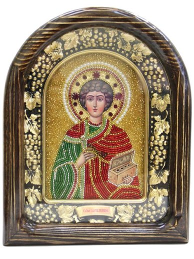 Иконы Пантелеимон целитель икона из бисера (18,5 х 23 см)