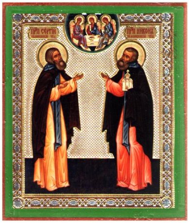 Иконы Сергий и Никон Радонежские икона на дереве (6х7 см, Тиль)