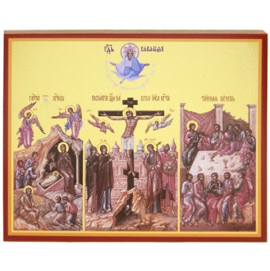 Иконы Триптих икона на дереве, ручная работа (12,7 х 15,8 см)