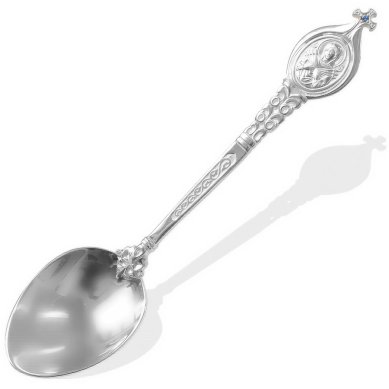 Ювелирные изделия Ложка из серебра 925, частичное чернение, фианит