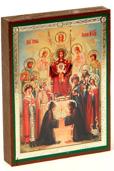 Иконы Киевская Похвала Божией Матери икона, литография на дереве (9 х 10,5 см)