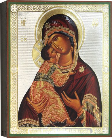 Иконы Владимирская икона Божией Матери литография на дереве  (17 х 21 см)