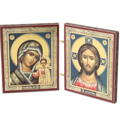 Иконы Складень двойной Казанская Божия Матерь, Спаситель (6 х 7,5 см)