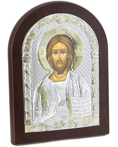 Иконы Иисус Христос икона в серебряном окладе, ручная работа (15 х 20 см)