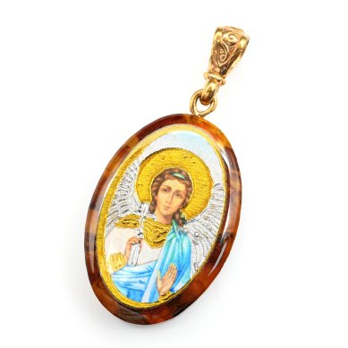 Утварь и подарки Медальон-образок из янтаря «Ангел Хранитель» (2 х 3 см)