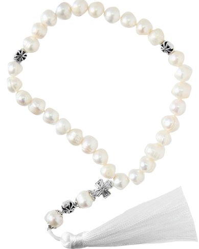 Утварь и подарки Четки 30 звеньев из речного жемчуга с кисточкой, белые