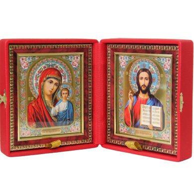 Иконы Складень Казанская Божия Матерь, Спаситель (жаккард, размер иконы 12,5 х 14,5 см)