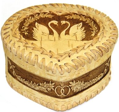 Утварь и подарки Шкатулка из бересты «Лебединая верность» в форме сердца (15 х 13 х 7 см) 