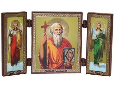 Иконы Андрей Первозванный с архангелами складень тройной (13 х 7,5 см)